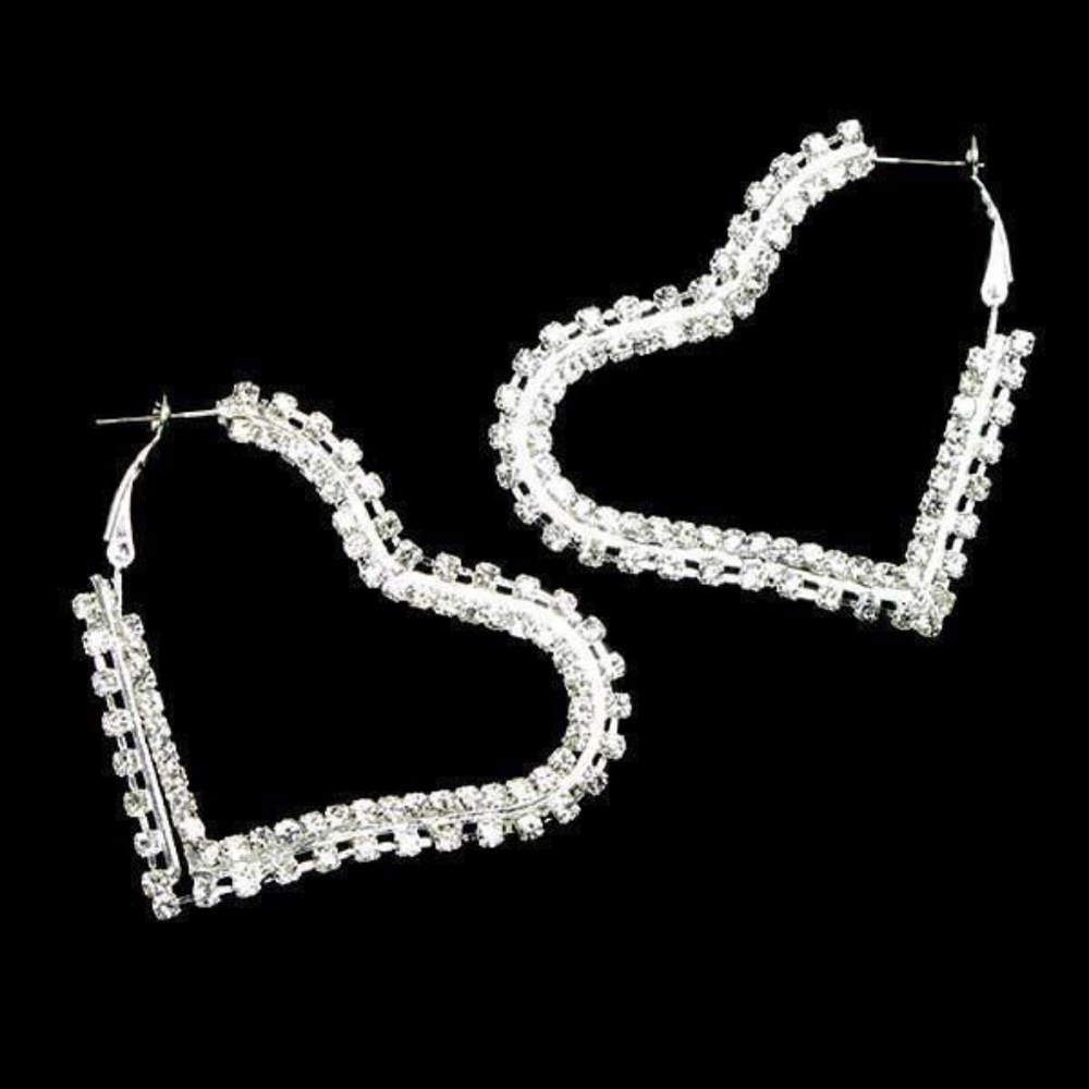 2.5" Heart Rhinestone Hoops - Picture 2 of 2